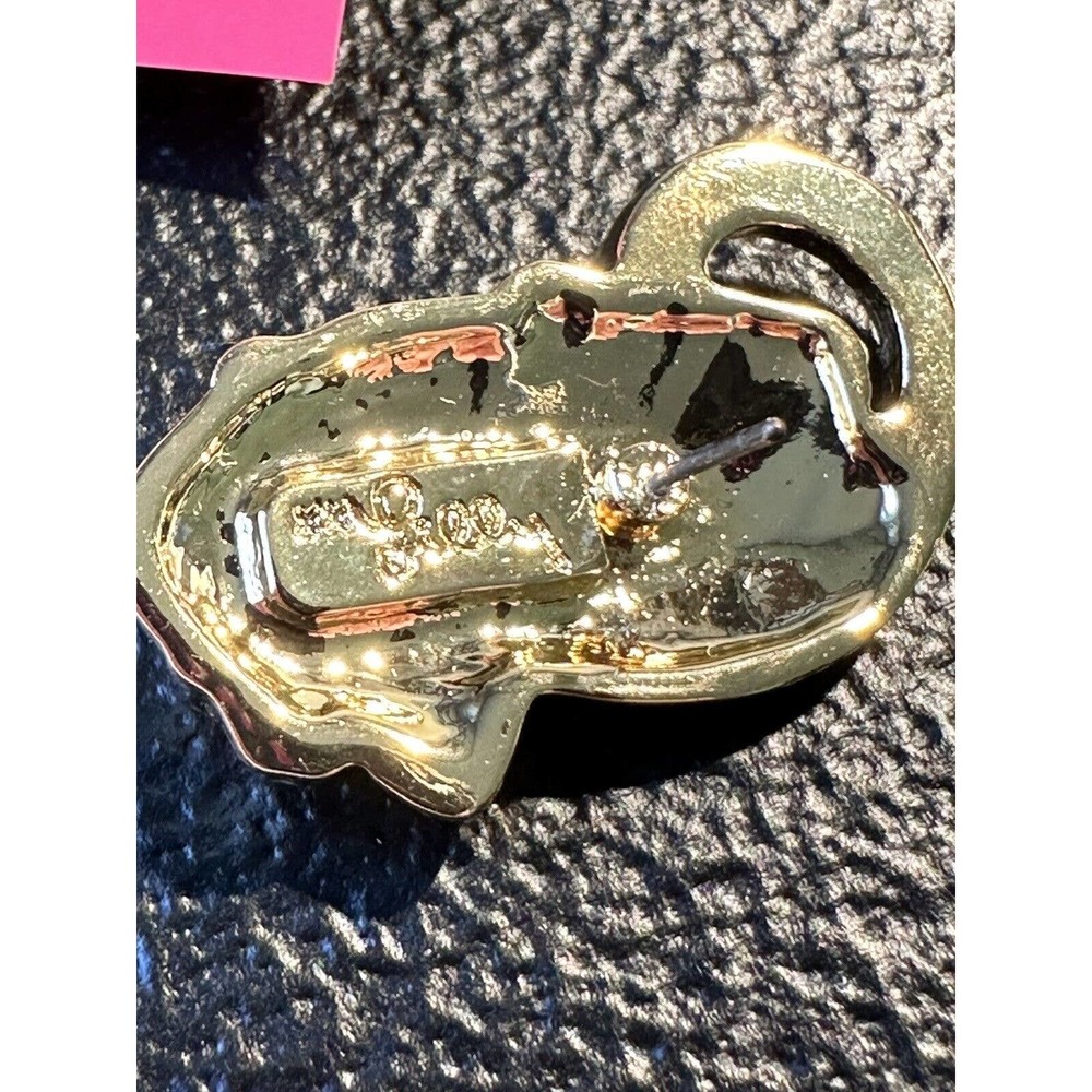 Lilly Pulitzer Gold Tone Signed Cheetah Leopard Stud Post Earrings NEW - Picture 4 of 6